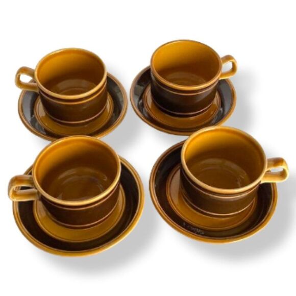 Vintage MCM Royal‎ Alma Staffordshire Ironware Cups and Sucers Set of 4 - Picture 2 of 16